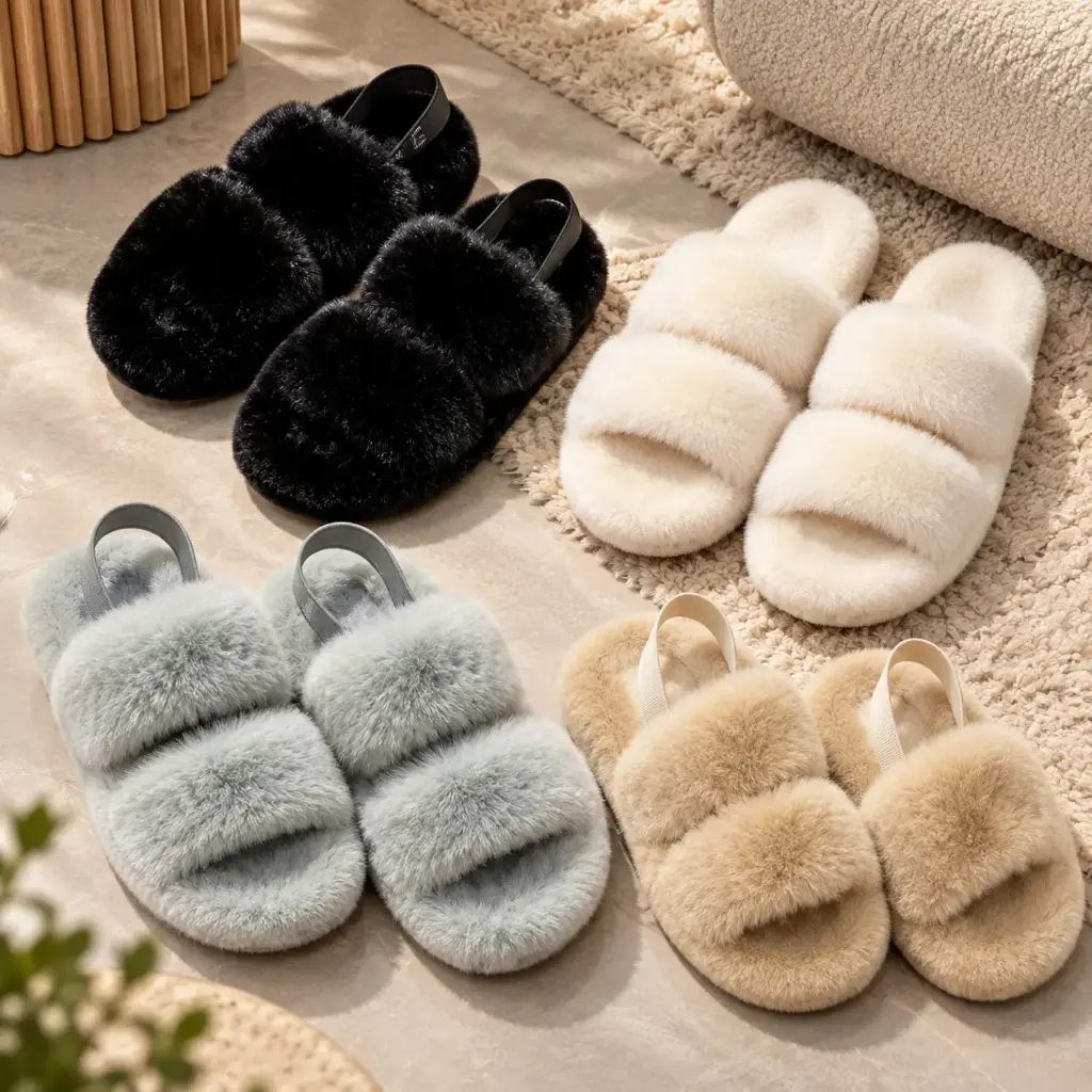 360 HOME Ladies winter flat cozy slipper fur styli