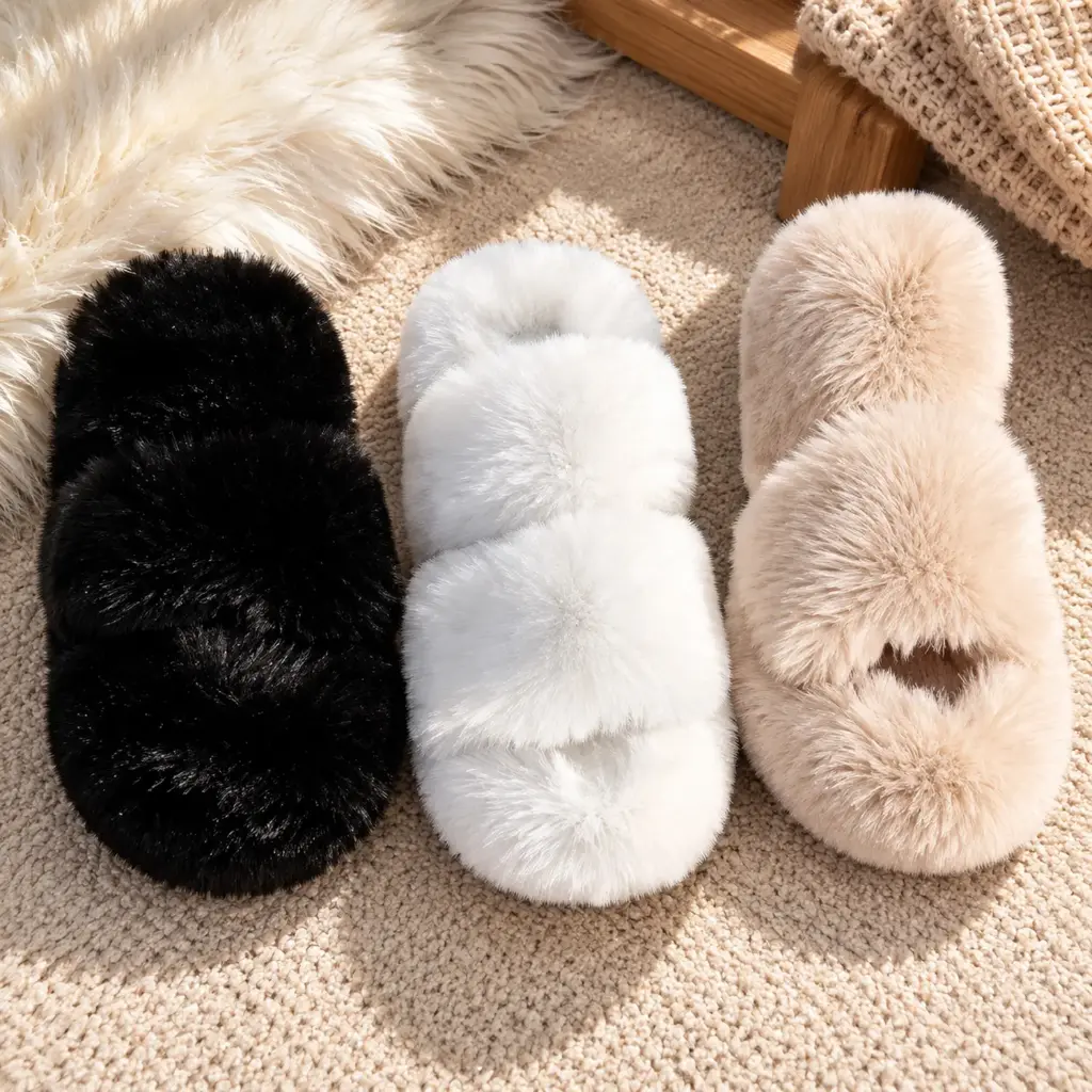 360 HOME Ladies winter flat cozy slipper fur styli