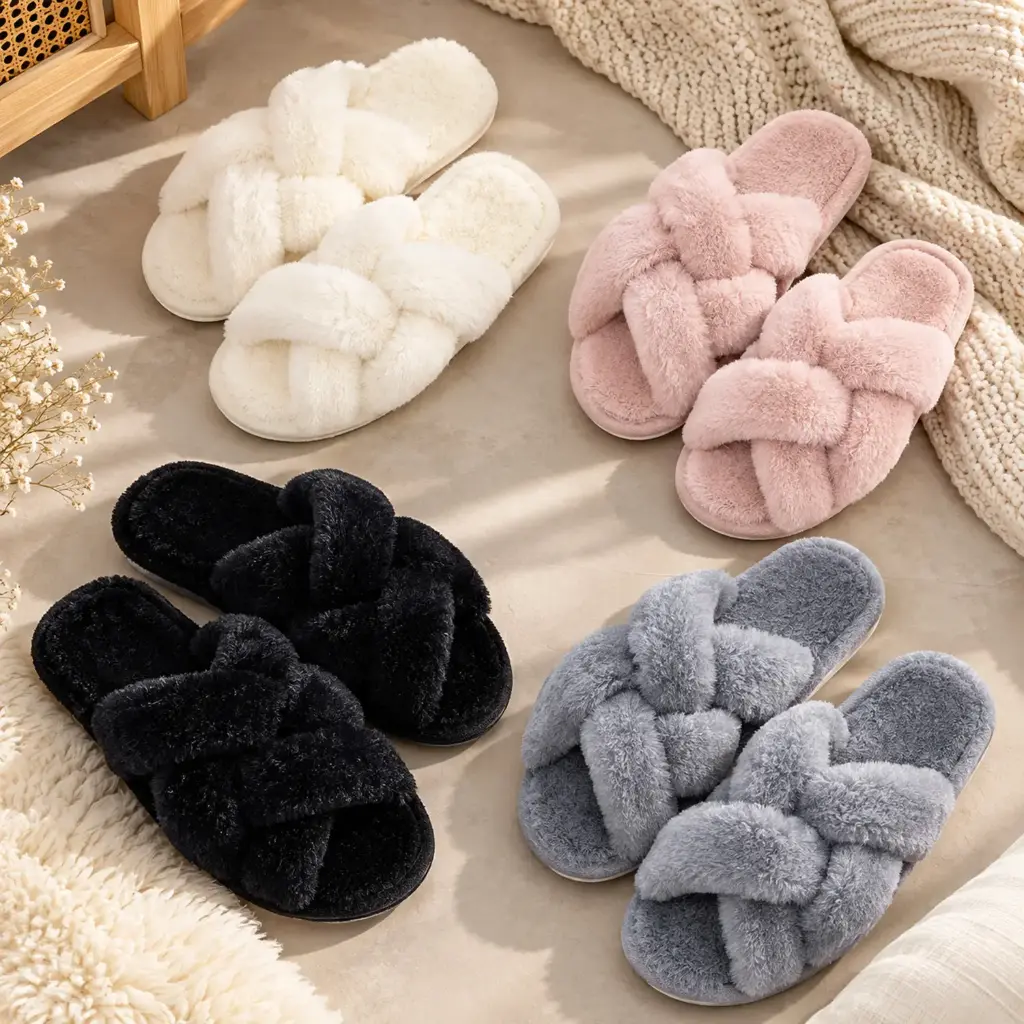 360 HOME Ladies winter flat cozy slipper fur styli