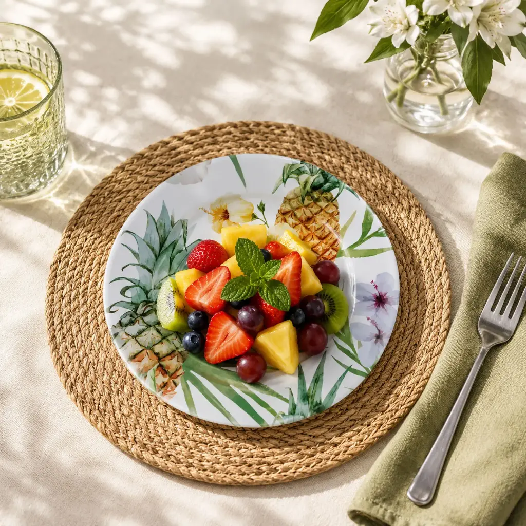 8.5"PLATE 360 HOME MELAMINE PRINTED TROPICAL DESIG