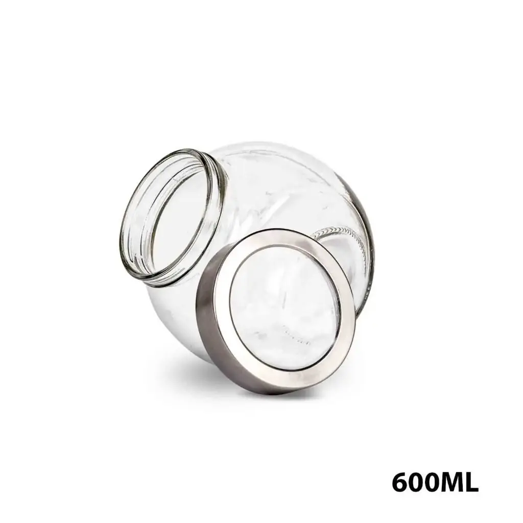 360 HOME GLASS JAR 600ML WITH COVER FLAT DRUM