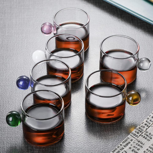 360 HOME GLASS MUG GLASS CLEAR WITH COLORED BALL HANDLE 100ML