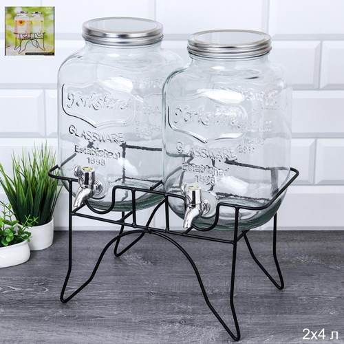 360 HOME GLASS DISPENSER 4L 2PCS WITH LOW STAND
