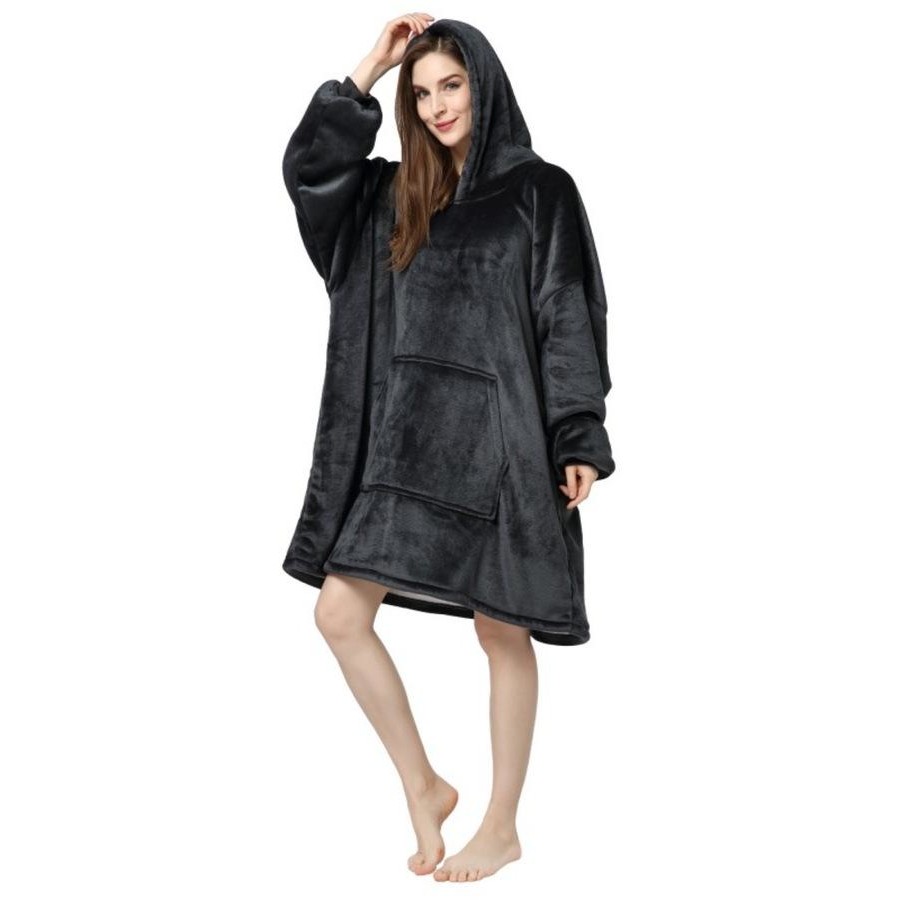 360 COTTON BLANKET HOODIE FLEECE BLACK ONE SIZE