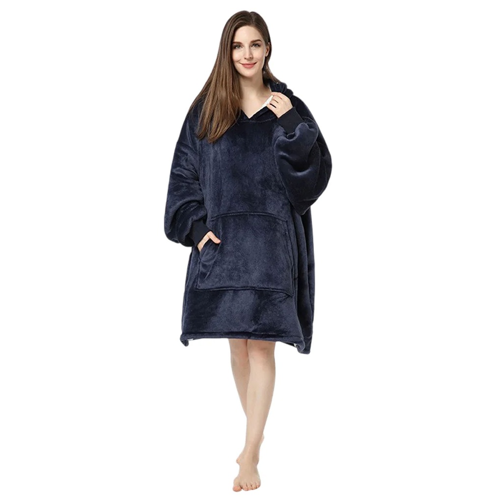 360 COTTON BLANKET HOODIE FLEECE NAVY ONE SIZE