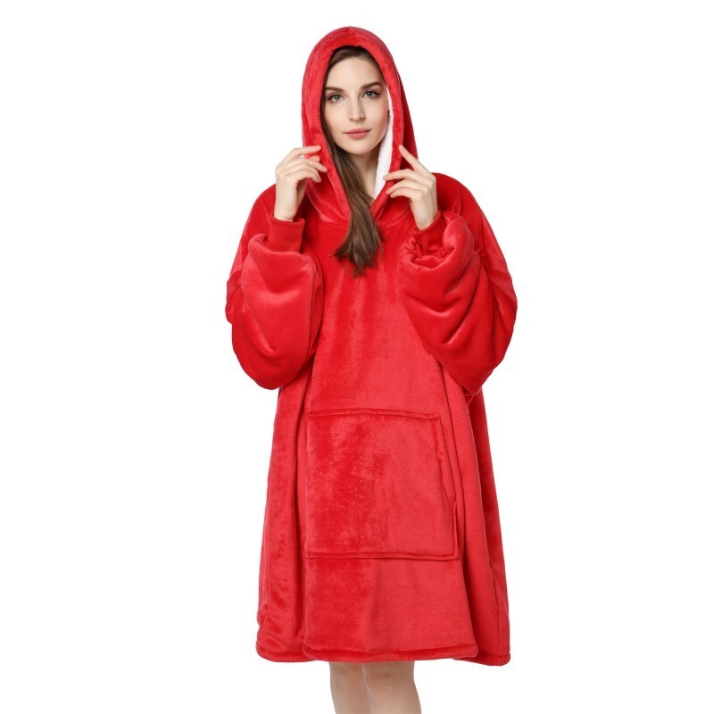 360 COTTON BLANKET HOODIE FLEECE RED ONE SIZE