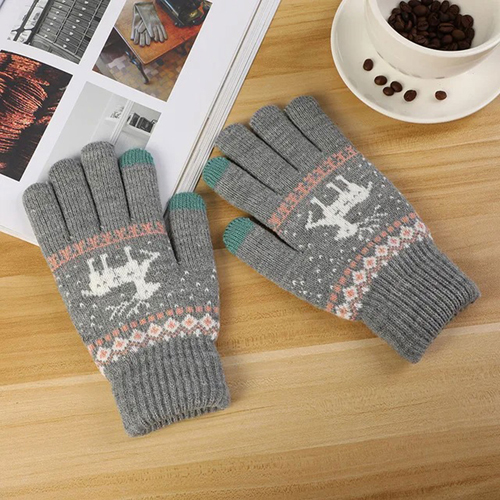 360 COTTON GLOVES KNITTED GREY FESTIVE PATTERN