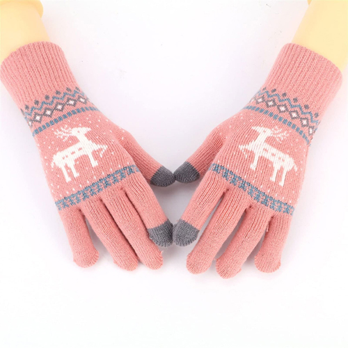 360 COTTON GLOVES KNITTED PINK FESTIVE PATTERN