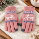 360 COTTON GLOVES KNITTED PINK FESTIVE PATTERN