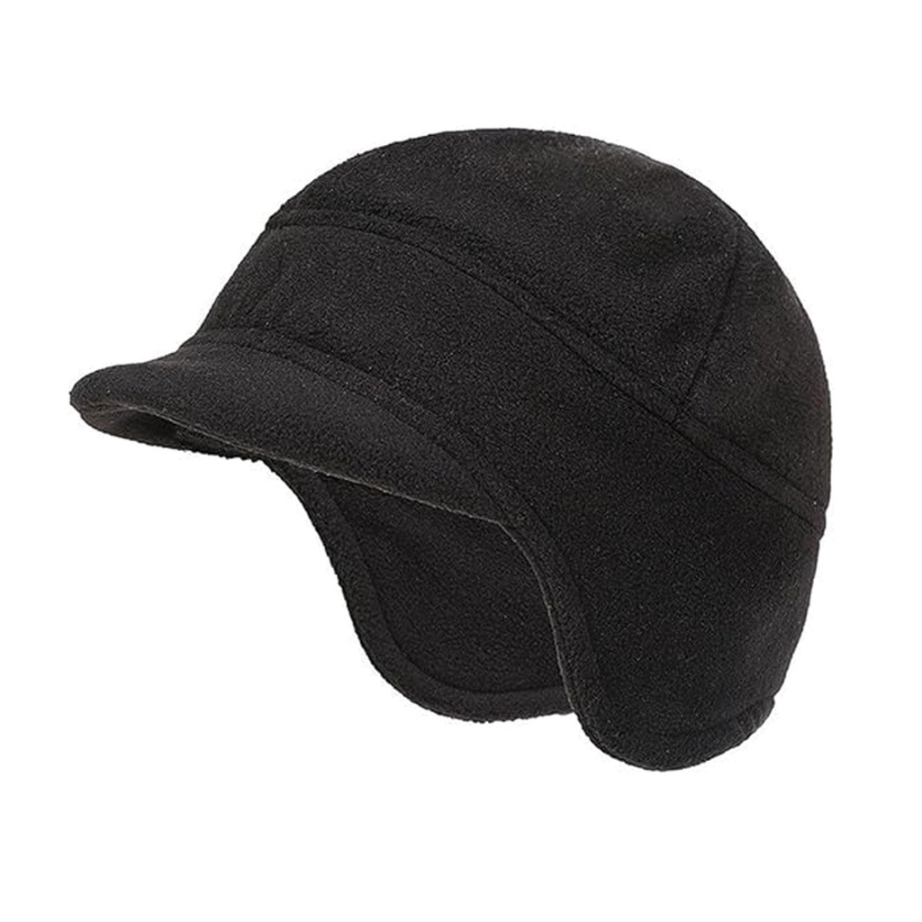 360 COTTON HAT MAN FLEECE WITH EAR FLAPS BLACK