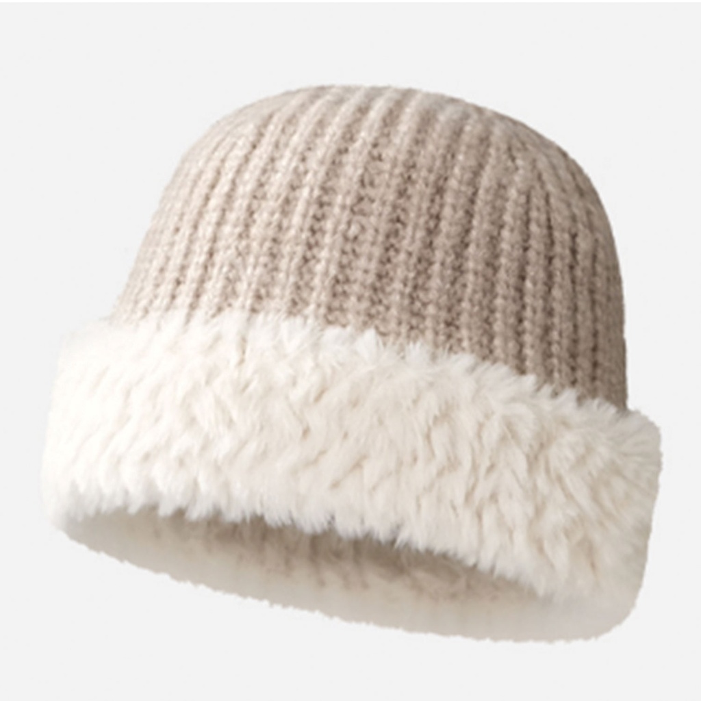 360 COTTON HAT WOMAN BEIGE KNITTED UPPER PART