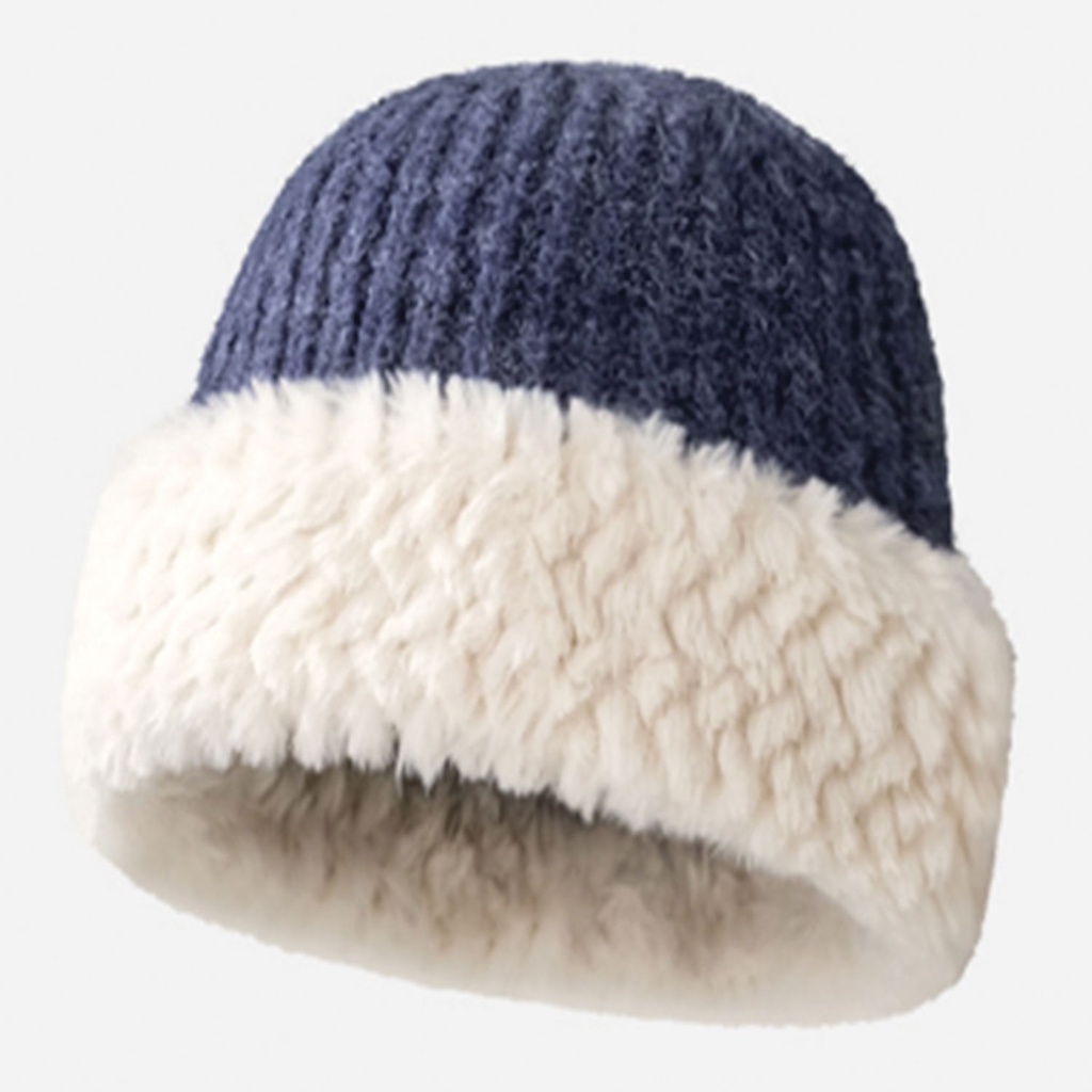 360 COTTON HAT WOMAN NAVY KNITTED UPPER PART