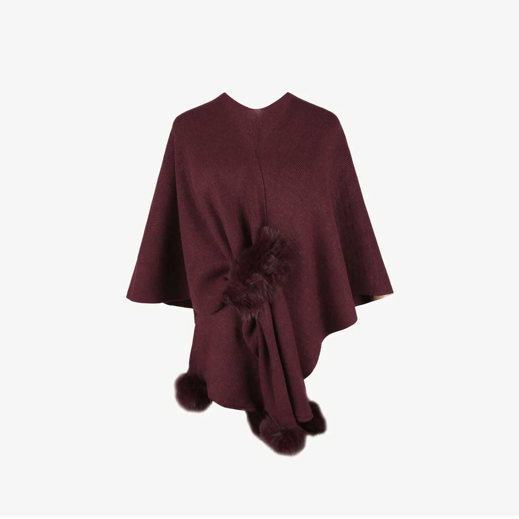 360 COTTON PONCHO BURGUNDY WOOL
