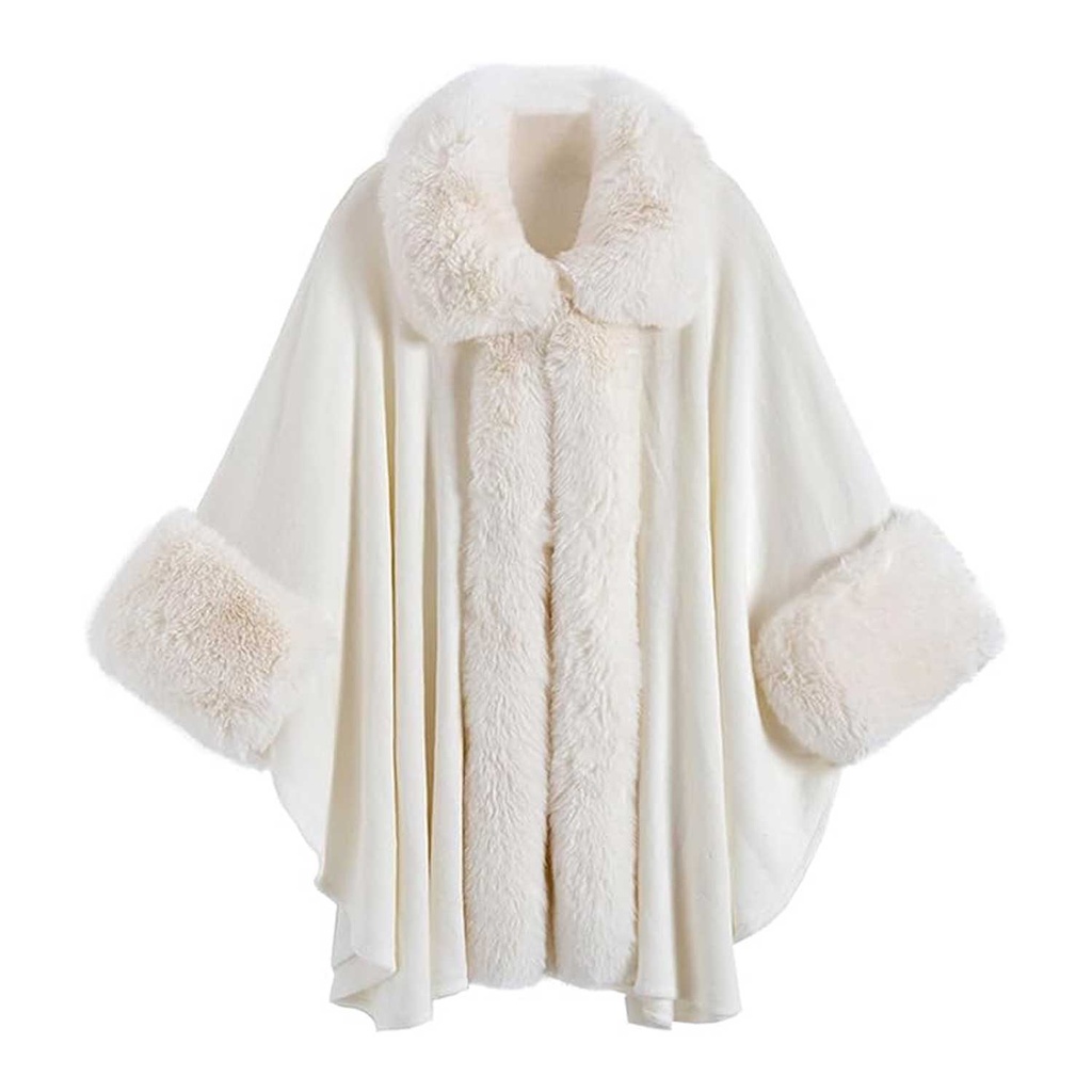 360 COTTON PONCHO OFF-WHITE FAUX FUR TRIM