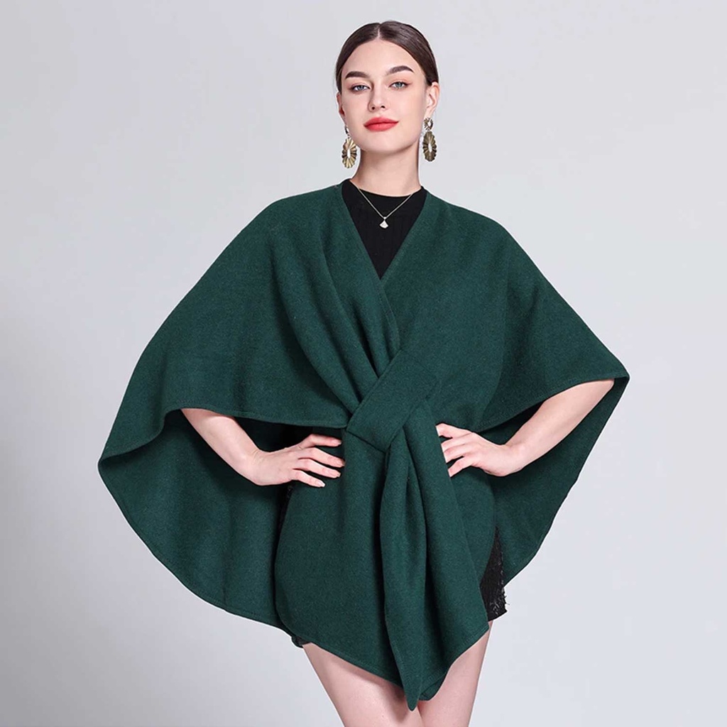 360 COTTON PONCHO OLIVE GREEN OPEN FRONT