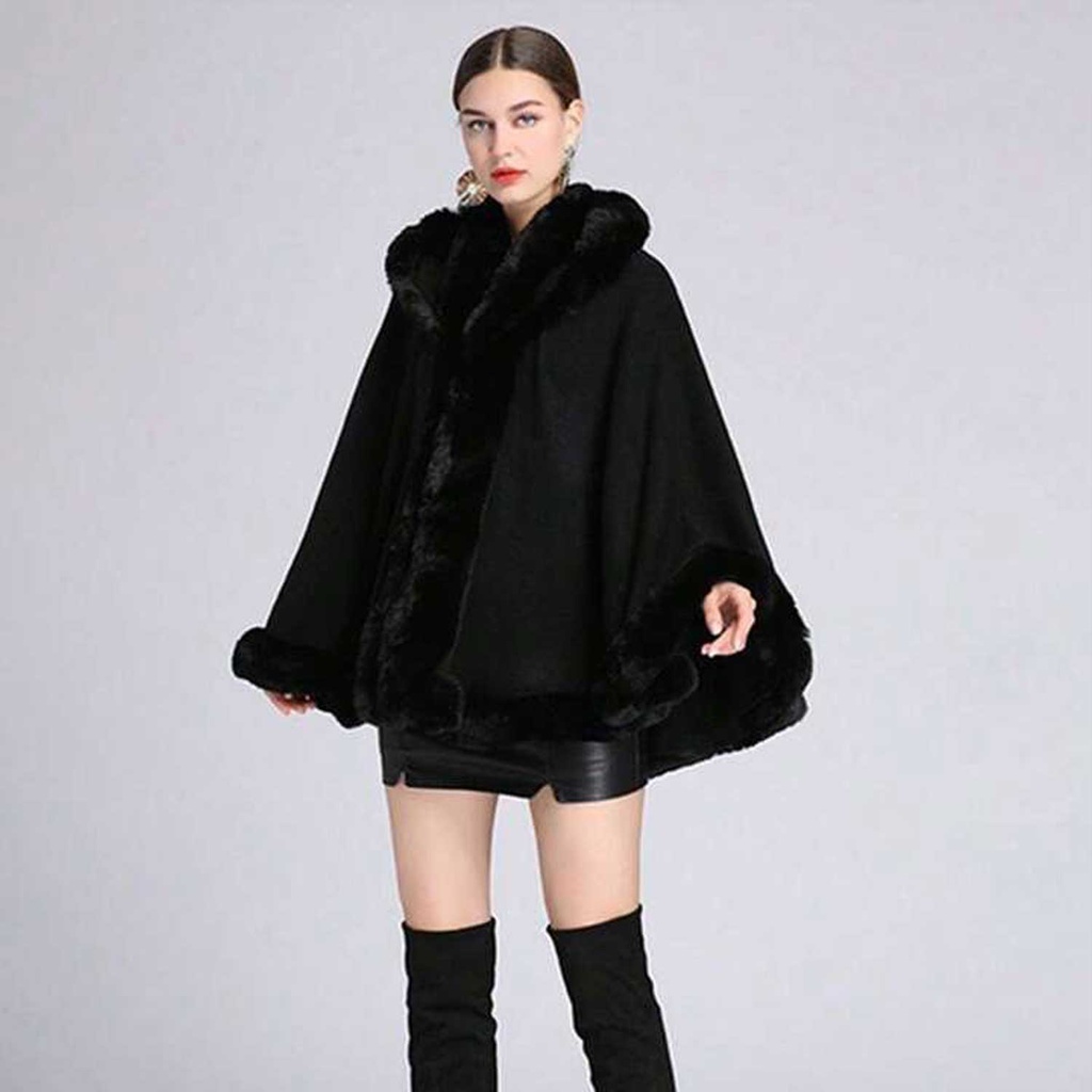 360 COTTON PONCHO WITH A THICK FUR