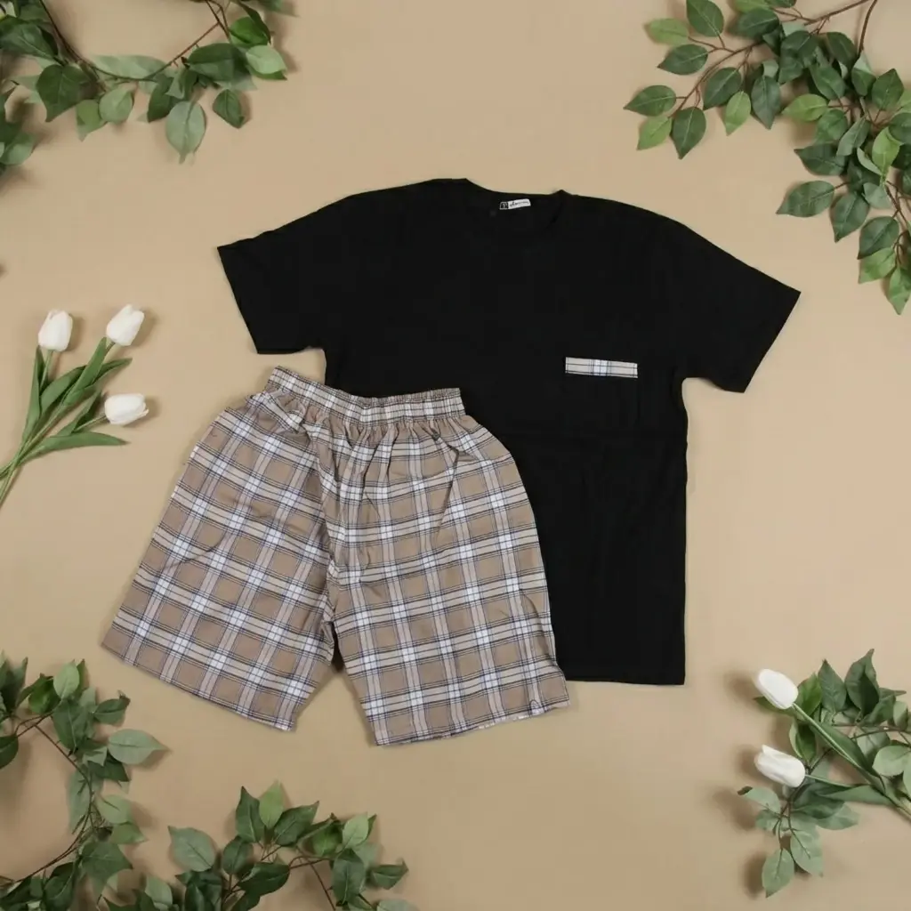 360 COTTON PYJAMA MEN SUMMER  BLACK & BEIGE