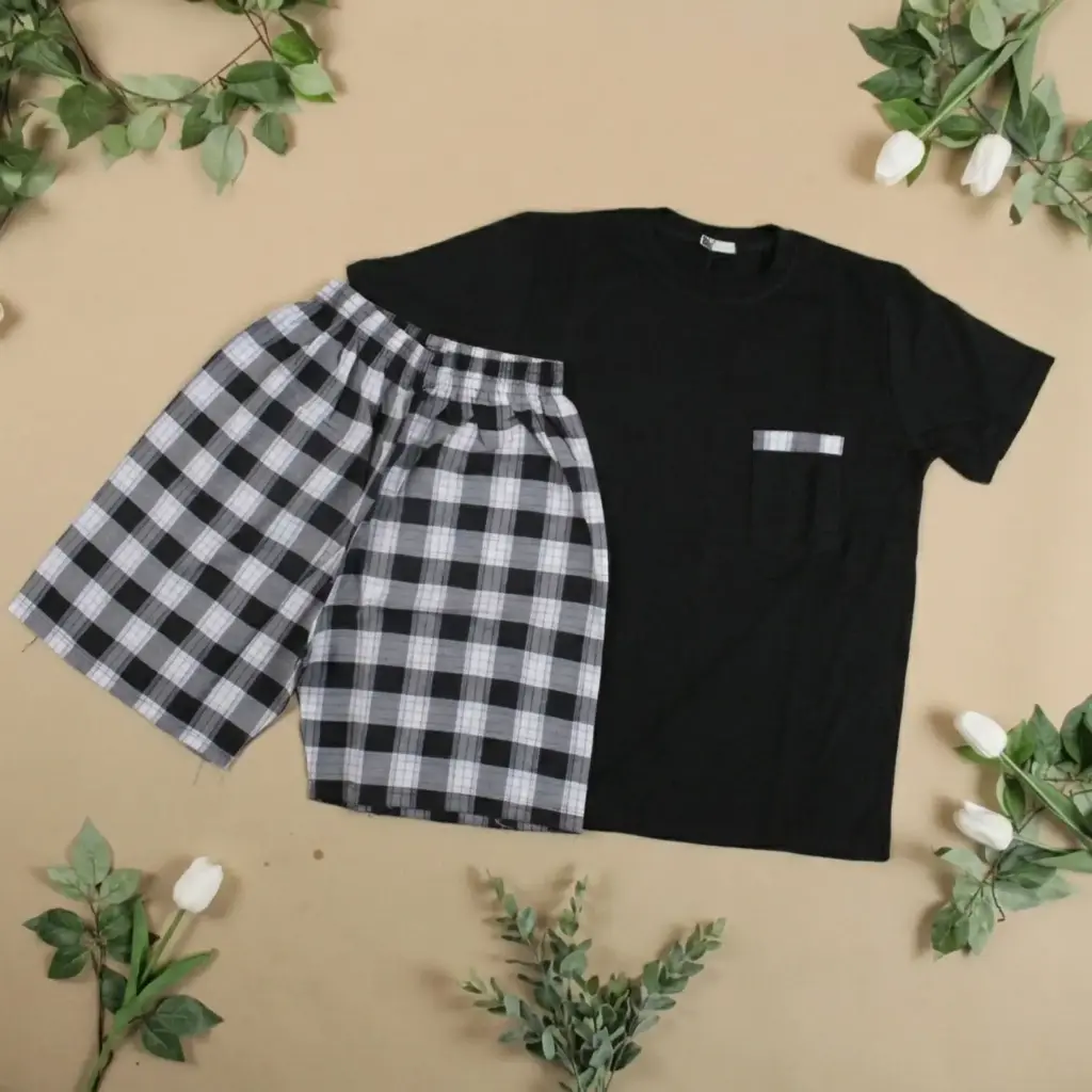 360 COTTON PYJAMA MEN SUMMER  BLACK & WHITE