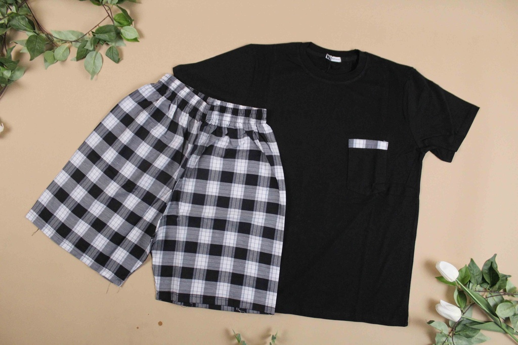 360 COTTON PYJAMA MEN SUMMER  BLACK & WHITE