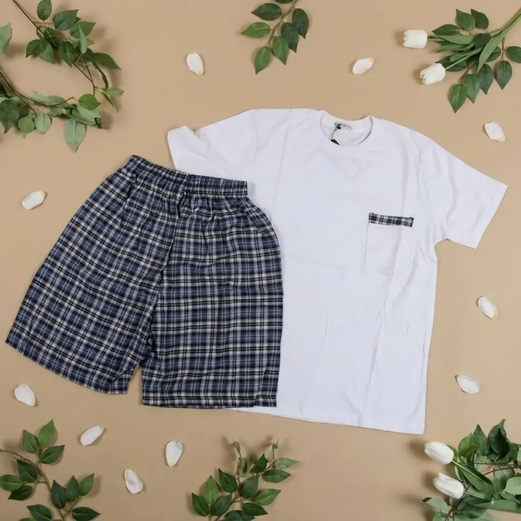 360 COTTON PYJAMA MEN SUMMER  WHITE & BLUE