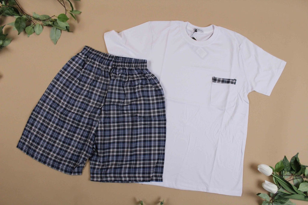 360 COTTON PYJAMA MEN SUMMER  WHITE & BLUE