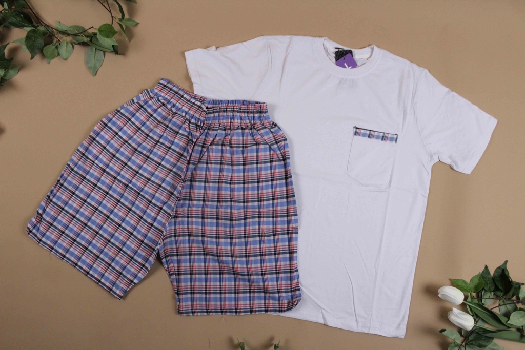 360 COTTON PYJAMA MEN SUMMER  WHITE & BLUE