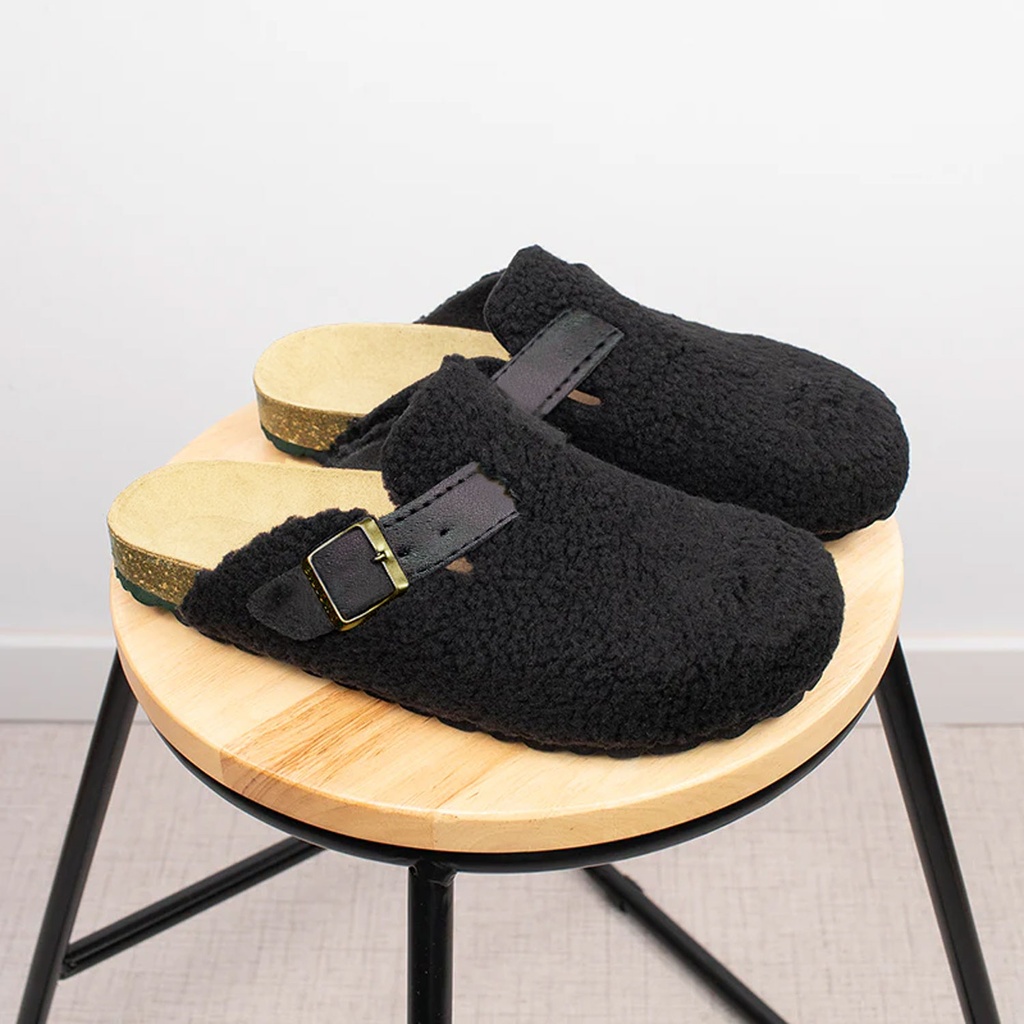 360 COTTON SLIPPERS CLOG FLEECE BLACK WOMAN #38