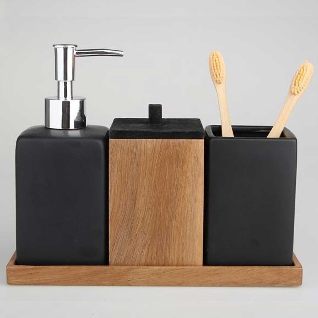 360 HOME BOTTLE+CUP+SILK COTTON SWAB JAR BLACK