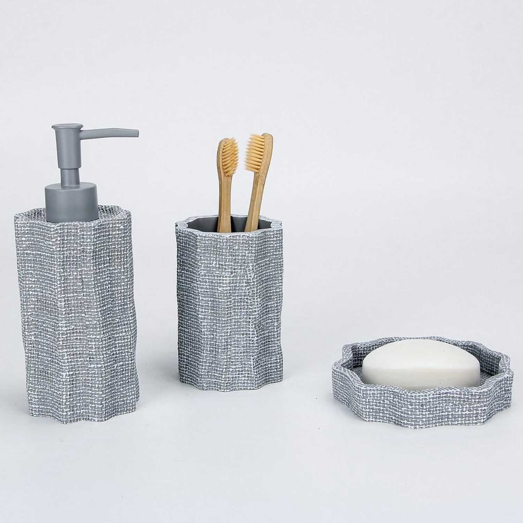360 HOME BOTTLE+CUP+SOAP DISH  WHITE&GREY WAVY