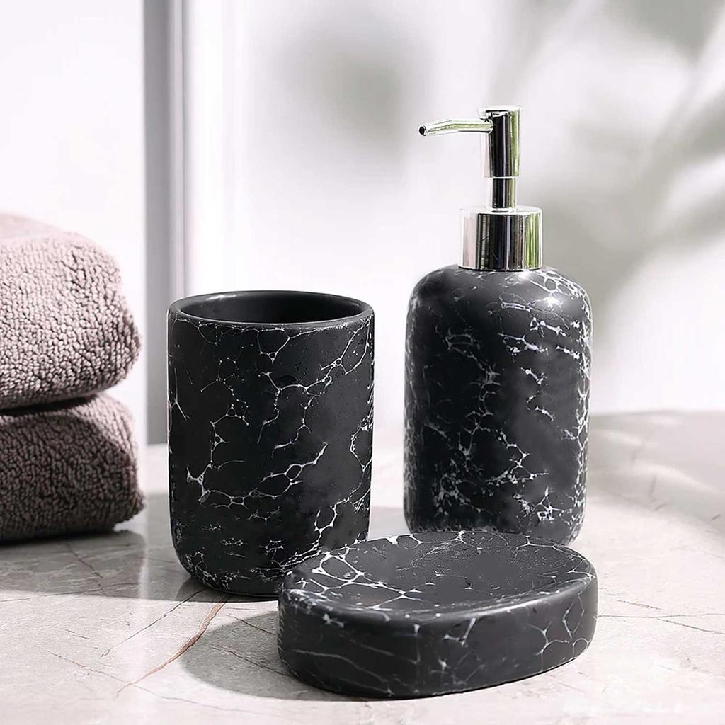 360 HOME BOTTLE+CUP+SOAP DISH CERAMIC BLACK