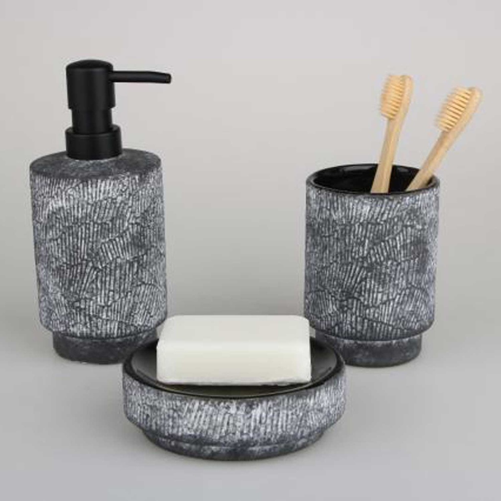 360 HOME BOTTLE+CUP+SOAP DISH CERAMIC BLACK&GREY