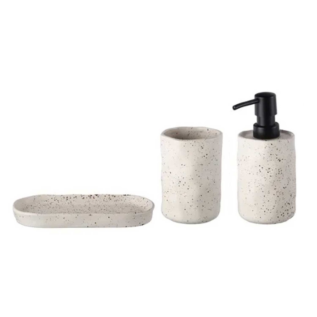 360 HOME BOTTLE+CUP+TRAY BEIGE SPRAY & BLACK DOTS