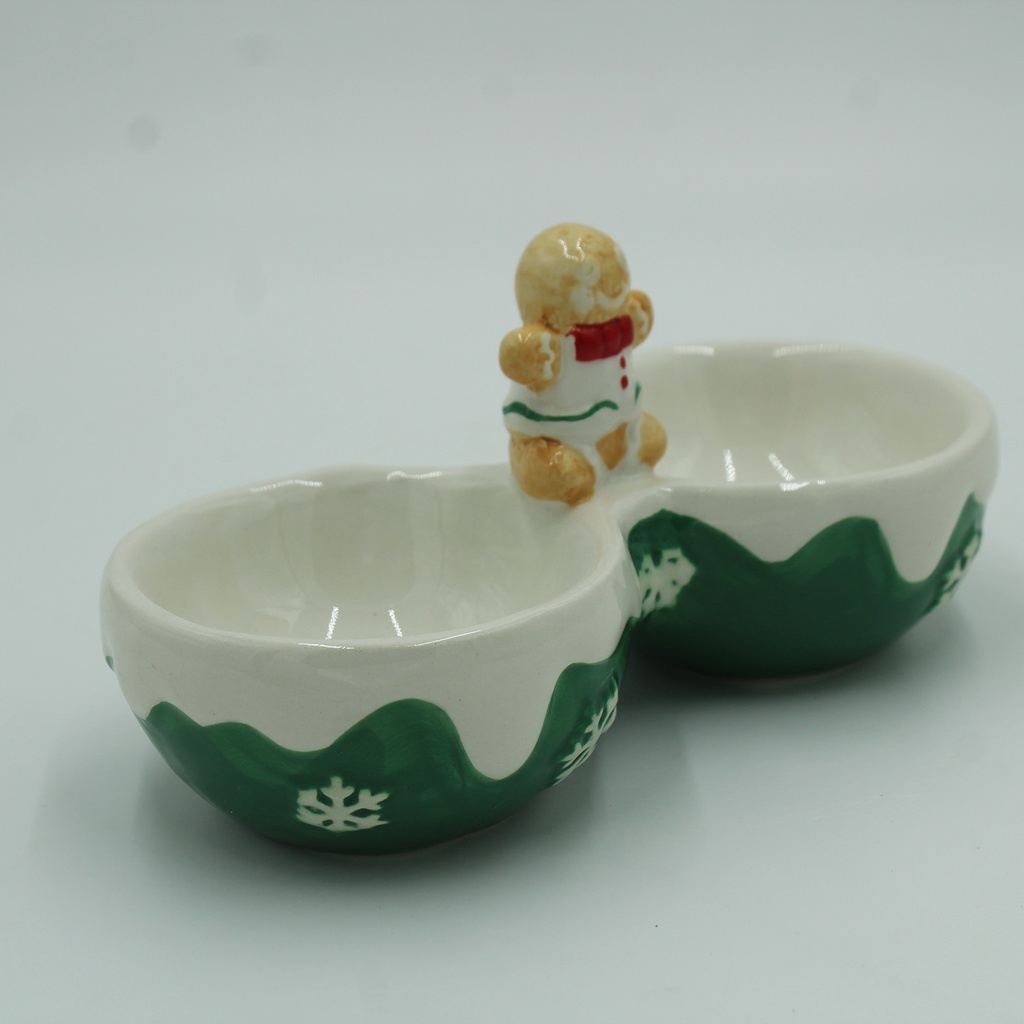 360 HOME BOWL CHRISTMAS CERAMIC 2 SECTIONS