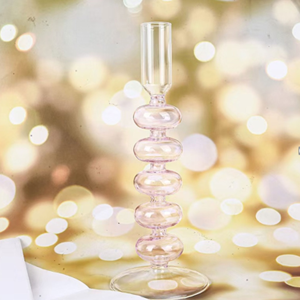 360 HOME CANDLESTICK GLASS 18*21 VINTAGE PINK