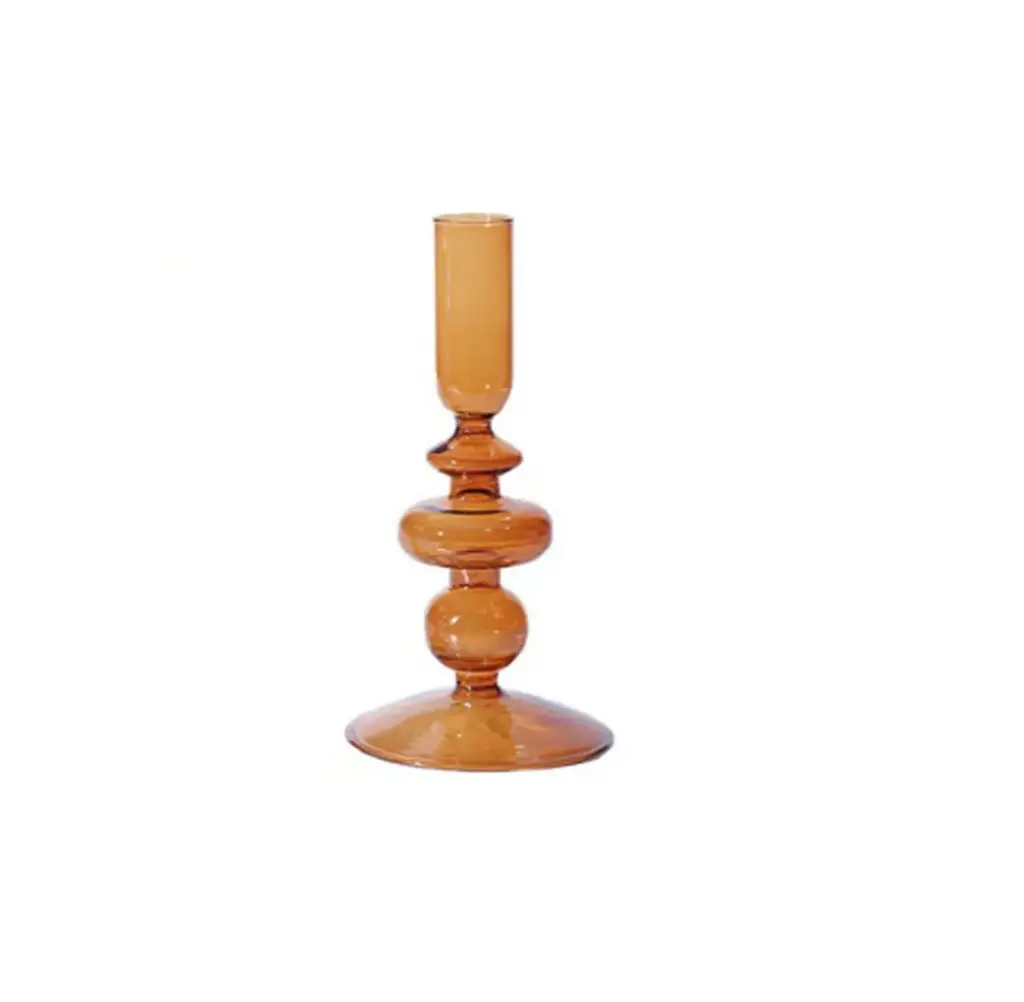 360 HOME CANDLESTICK GLASS 8*15 ORANGE SHORT