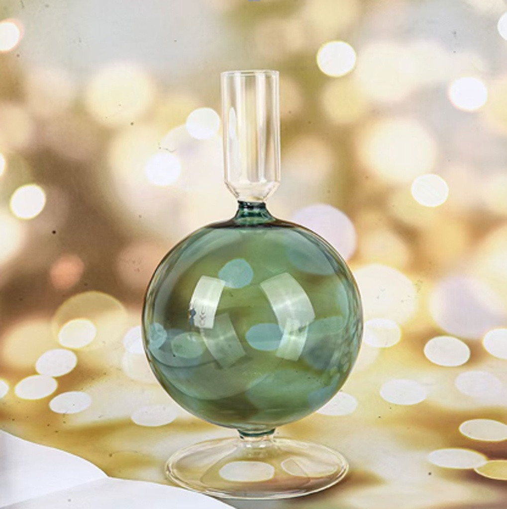 360 HOME CANDLESTICK GLASS 8*16 GREEN