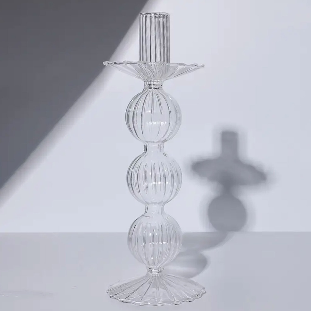 360 HOME CANDLESTICK GLASS 8.5*23 CLEAR STRIPPED