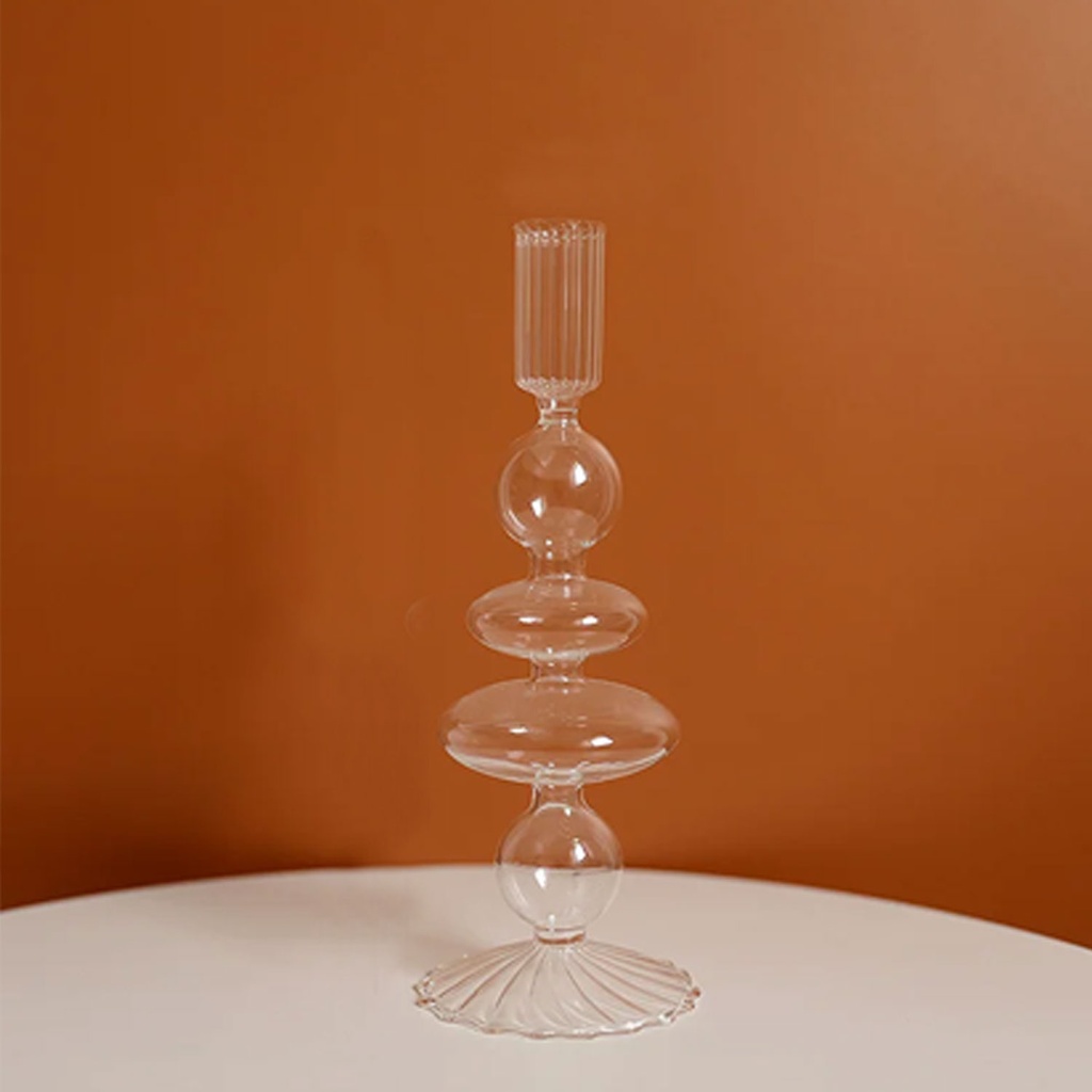 360 HOME CANDLESTICK GLASS 8.5*24 CLEAR STRIPPED