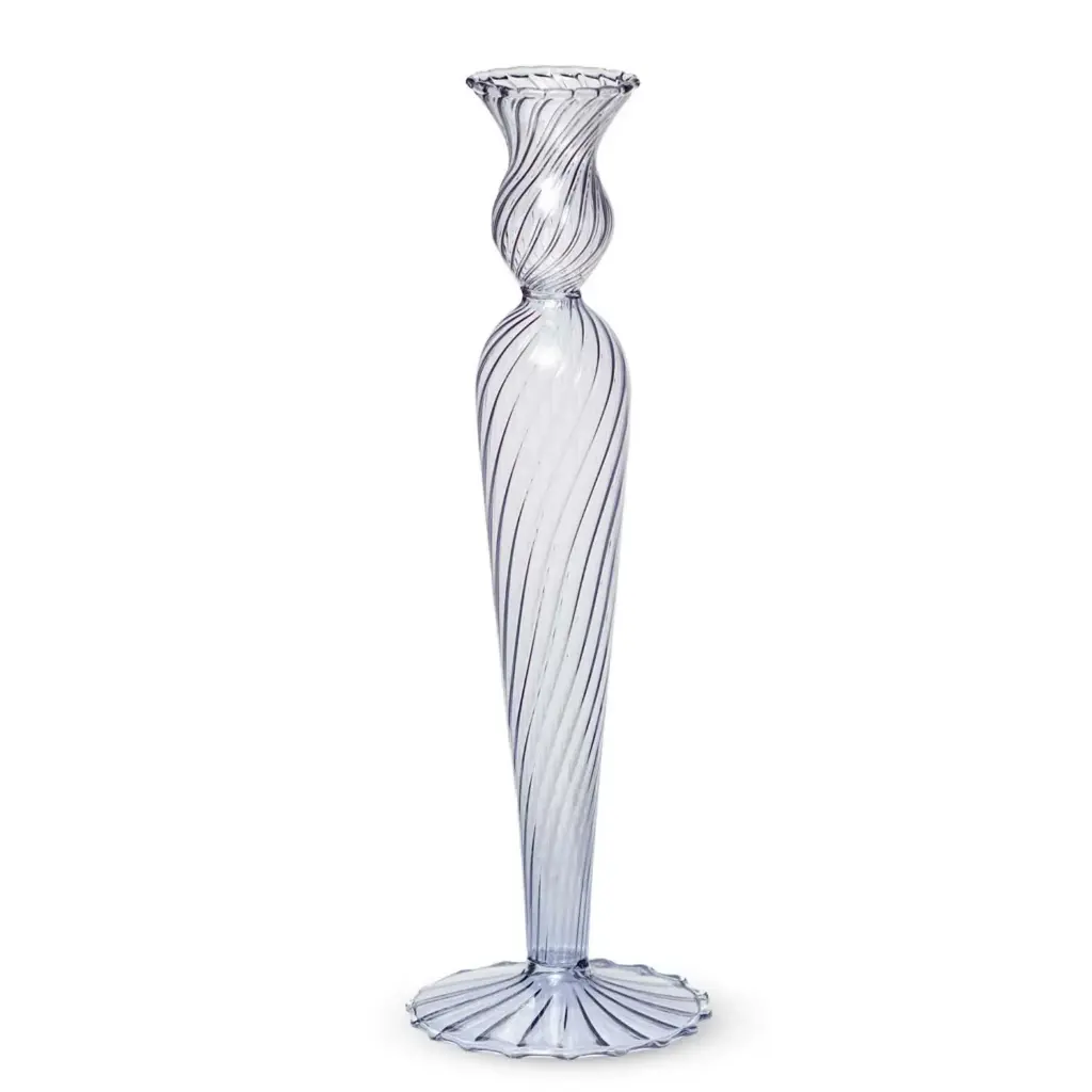 360 HOME CANDLESTICK GLASS SWIRL 8*23CM GREY