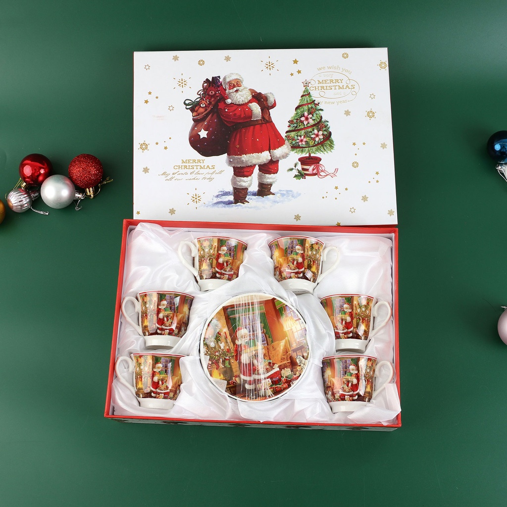 360 HOME CHRISTMAS COFFEE  6 COFFEE CUPS+6 SAUCERS