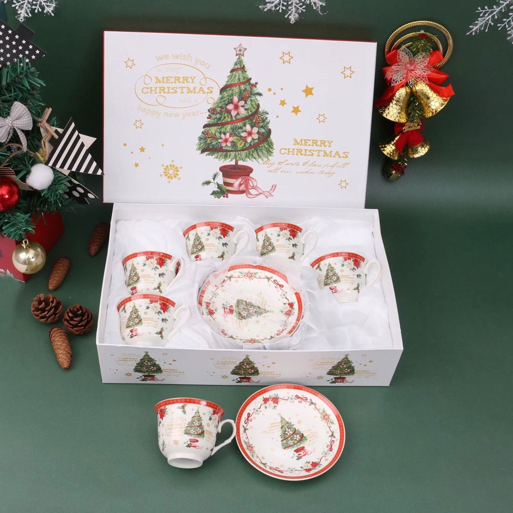 360 HOME CHRISTMAS COFFEE 6 COFFEE CUPS+6 SAUCERS