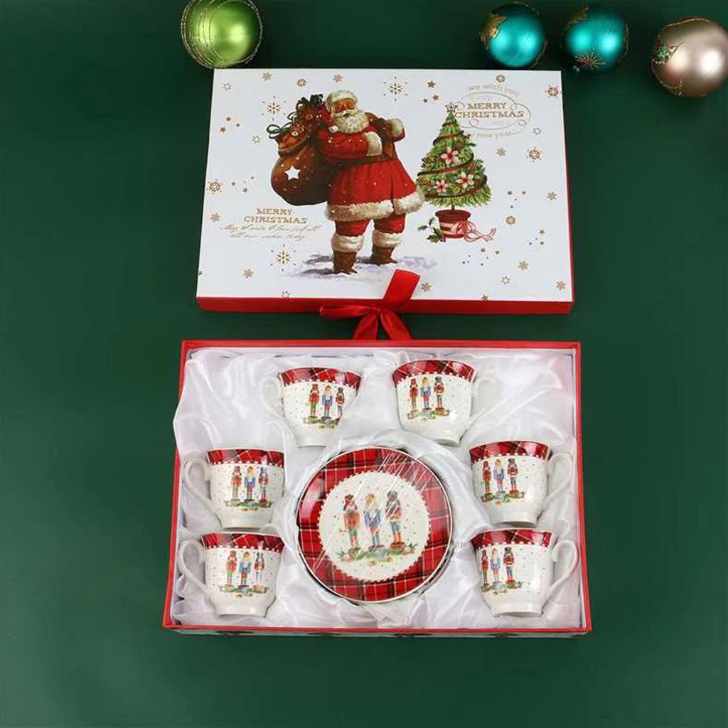 360 HOME CHRISTMAS COFFEE 6 COFFEE CUPS+6 SAUCERS