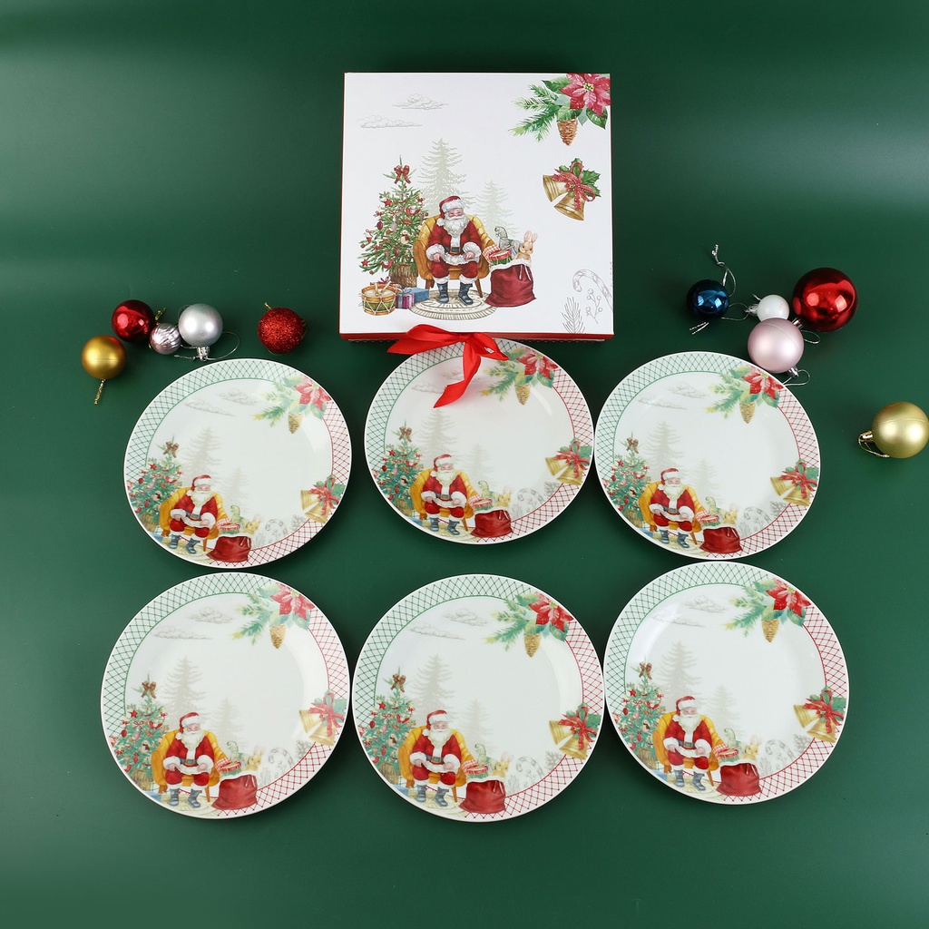 360 HOME CHRISTMAS DESERT PLATE CERAMIC 6PCS 7.5"