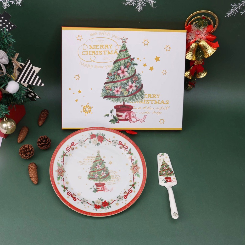 360 HOME CHRISTMAS PLATE +KNIFE 10.5" TREE PATTERN
