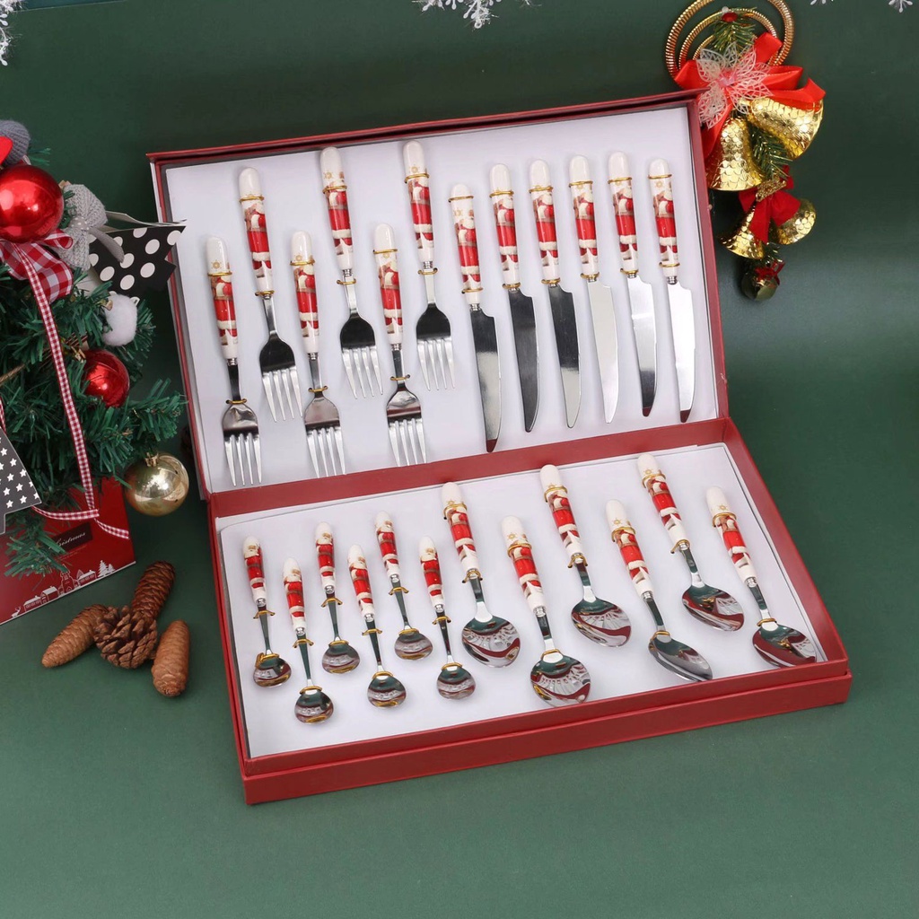 360 HOME CHRISTMAS SPOONS+KNIVES+FORKS 24PCS