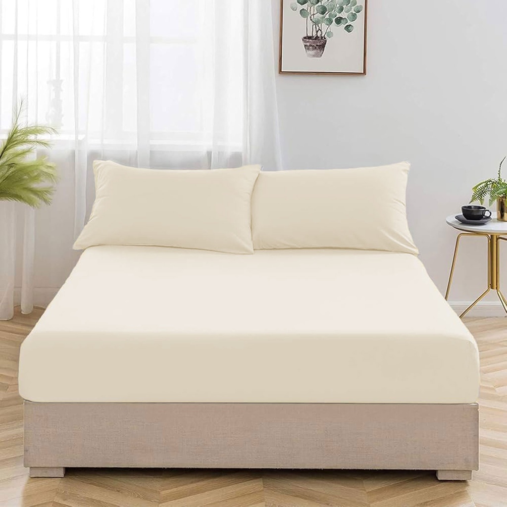 360 HOME FITTED SHEET 180*200 DOUBLE OFF WHITE MIC