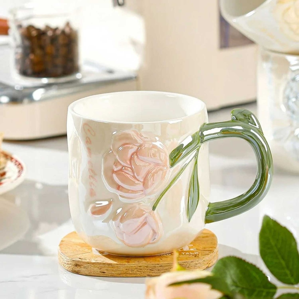 360 HOME MUG CERAMIC EMBOSSED PINK ROSE
