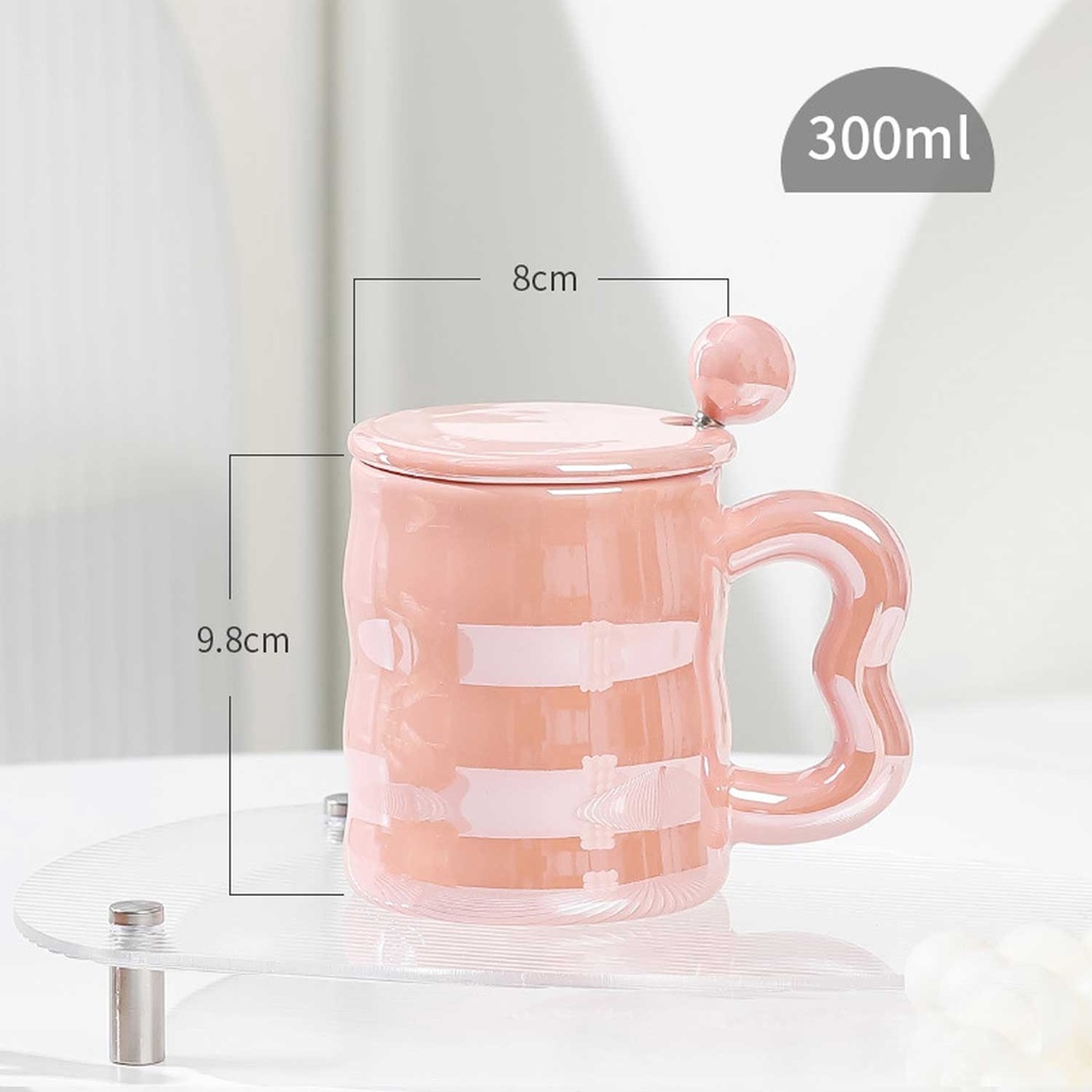 360 HOME MUG CERAMIC PINK+WHITE STRIPES