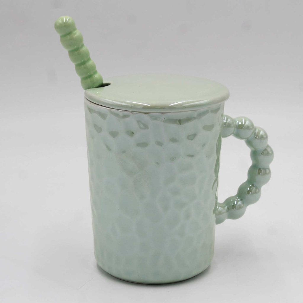 360 HOME MUG CERAMIC SOFT GREEN BEADED HANDLE