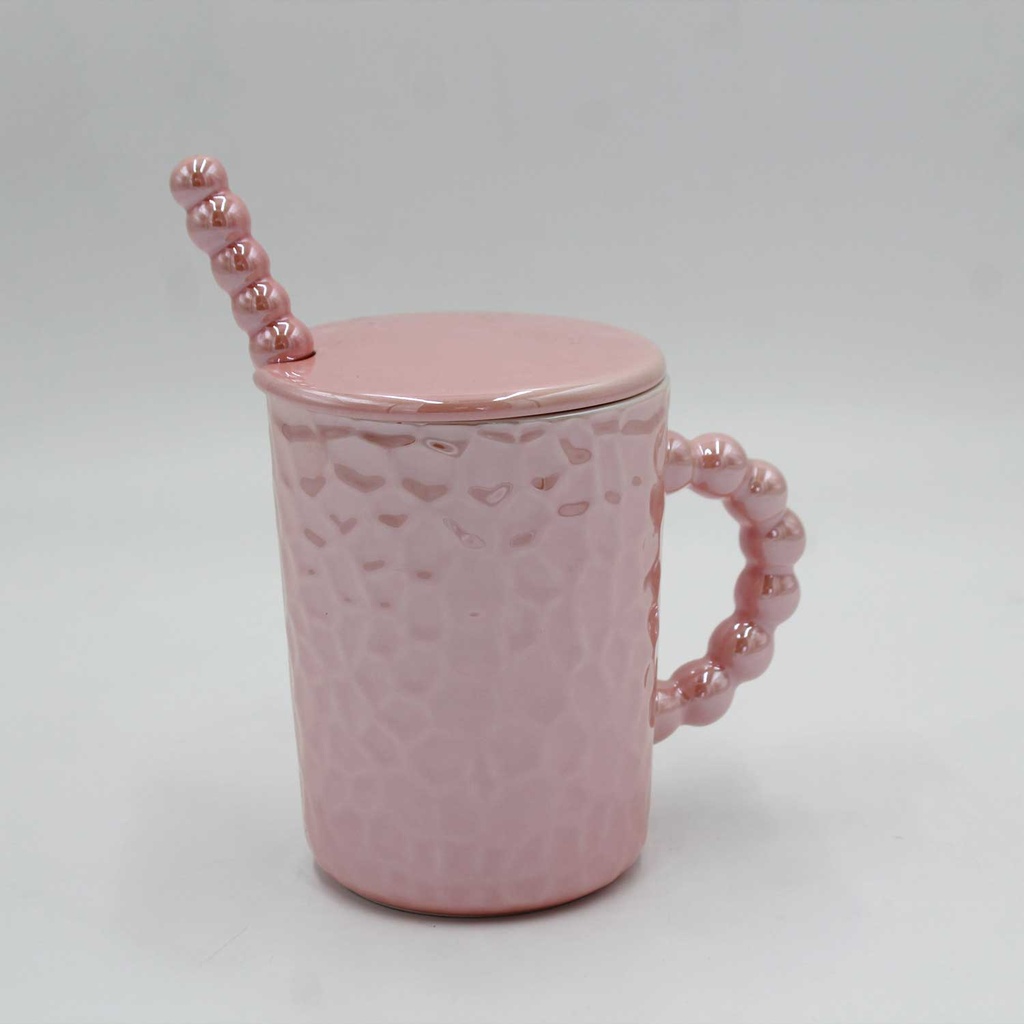 360 HOME MUG CERAMIC SOFT PINK BEADED HANDLE